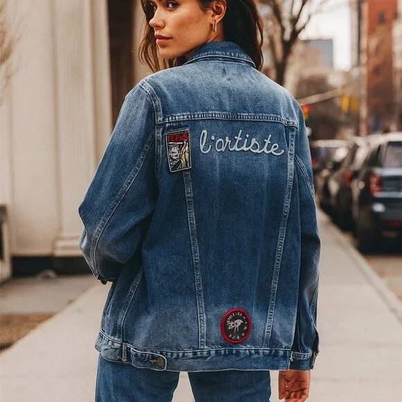 FP x Sandrine Rose L’Artiste Distressed Denim Jean Jacket, Medium - Picture 2 of 11